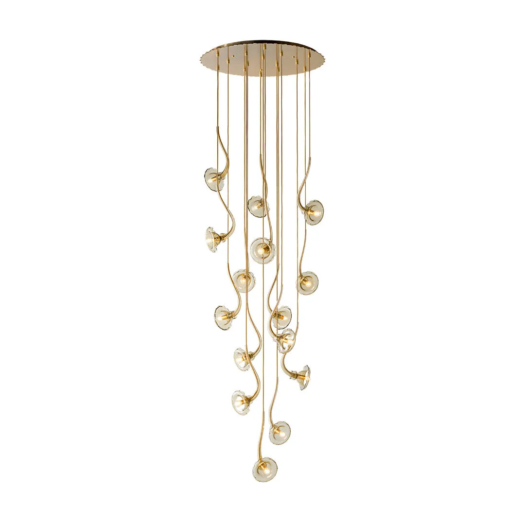 130cm Stairwell Chandelier With Amber Floral Pendants