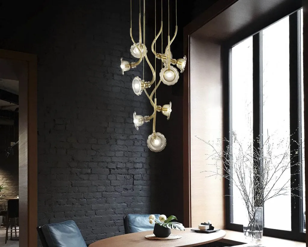 130cm Stairwell Chandelier With Amber Floral Pendants