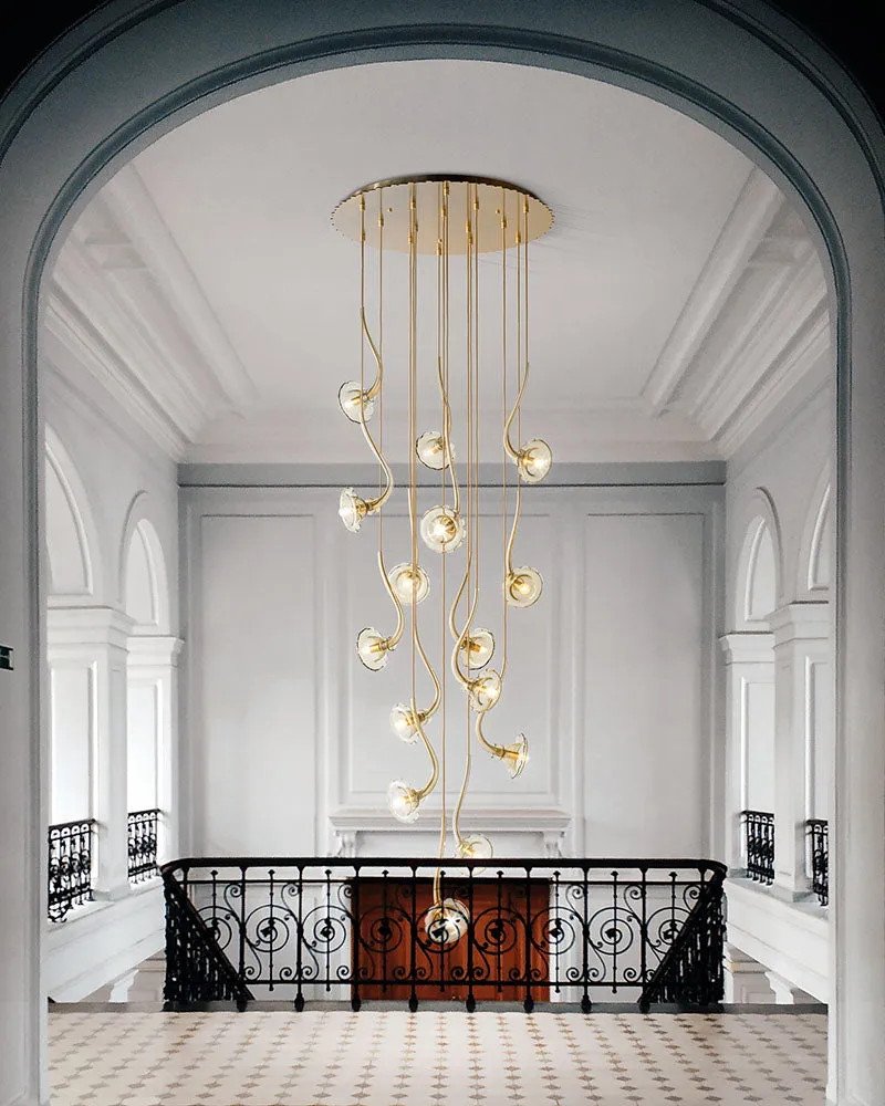 130cm Stairwell Chandelier With Amber Floral Pendants
