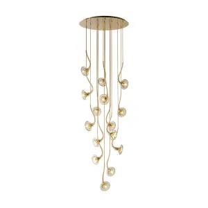 130cm Stairwell Chandelier With Amber Floral Pendants