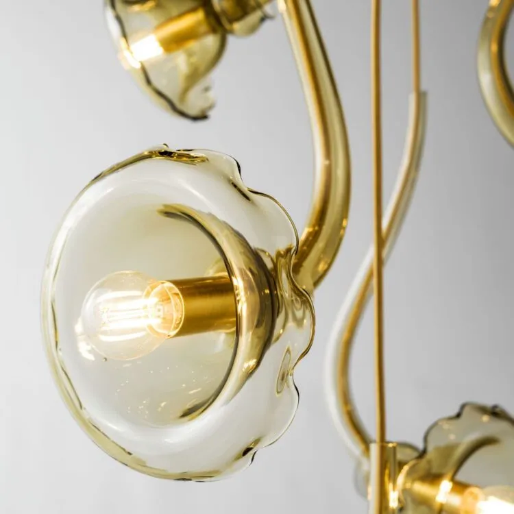 130cm Stairwell Chandelier With Amber Floral Pendants