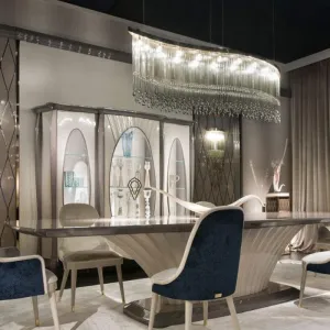 180 Cm Grey Glass & Premium Crystal Ceiling Light