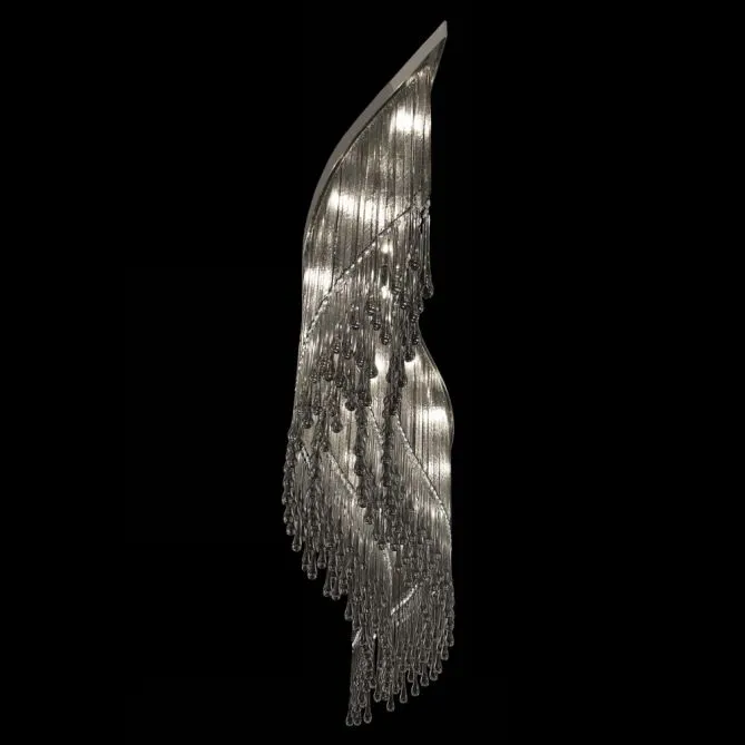 180 Cm Grey Glass & Premium Crystal Ceiling Light