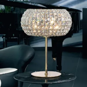24 carat gold-plated modern Italian table lamp with clear Spectra crystals