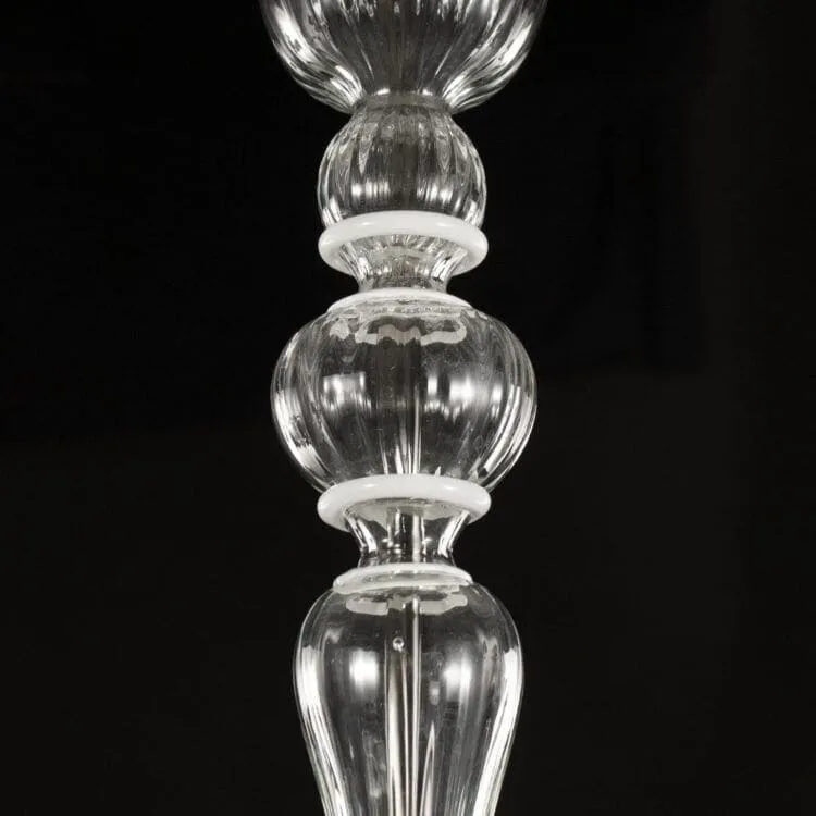 5 Light Clear Murano Glass Chandelier with White Accents