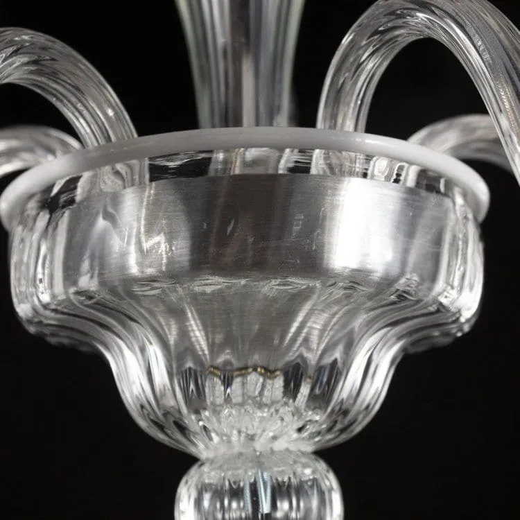 5 Light Clear Murano Glass Chandelier with White Accents