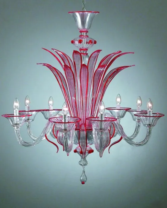 8 Arm Red Murano Glass Chandelier