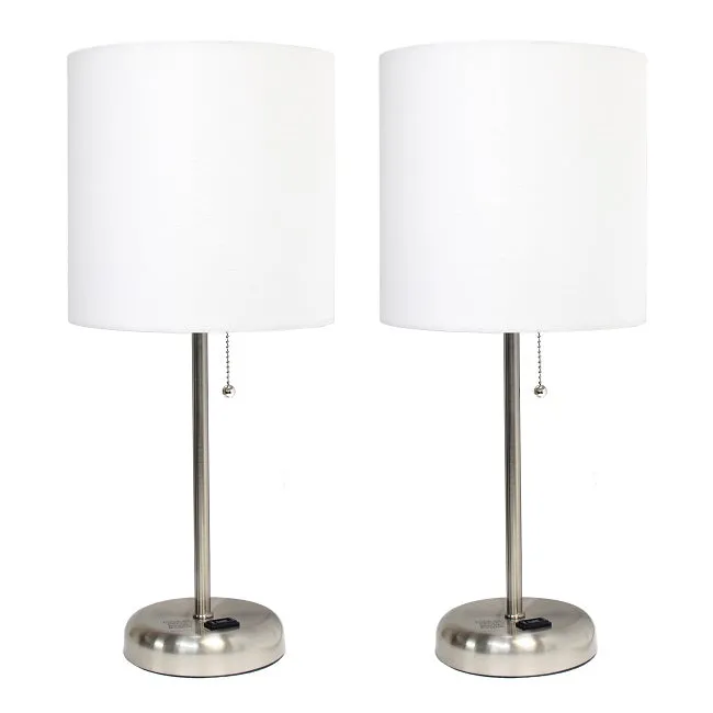 All the Rages Inc LC2001-WHT-2PK LimeLights Stick Lamp with Outlet and Fabric Shade Two Pack Set, White