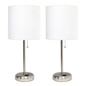 All the Rages Inc LC2001-WHT-2PK LimeLights Stick Lamp with Outlet and Fabric Shade Two Pack Set, White
