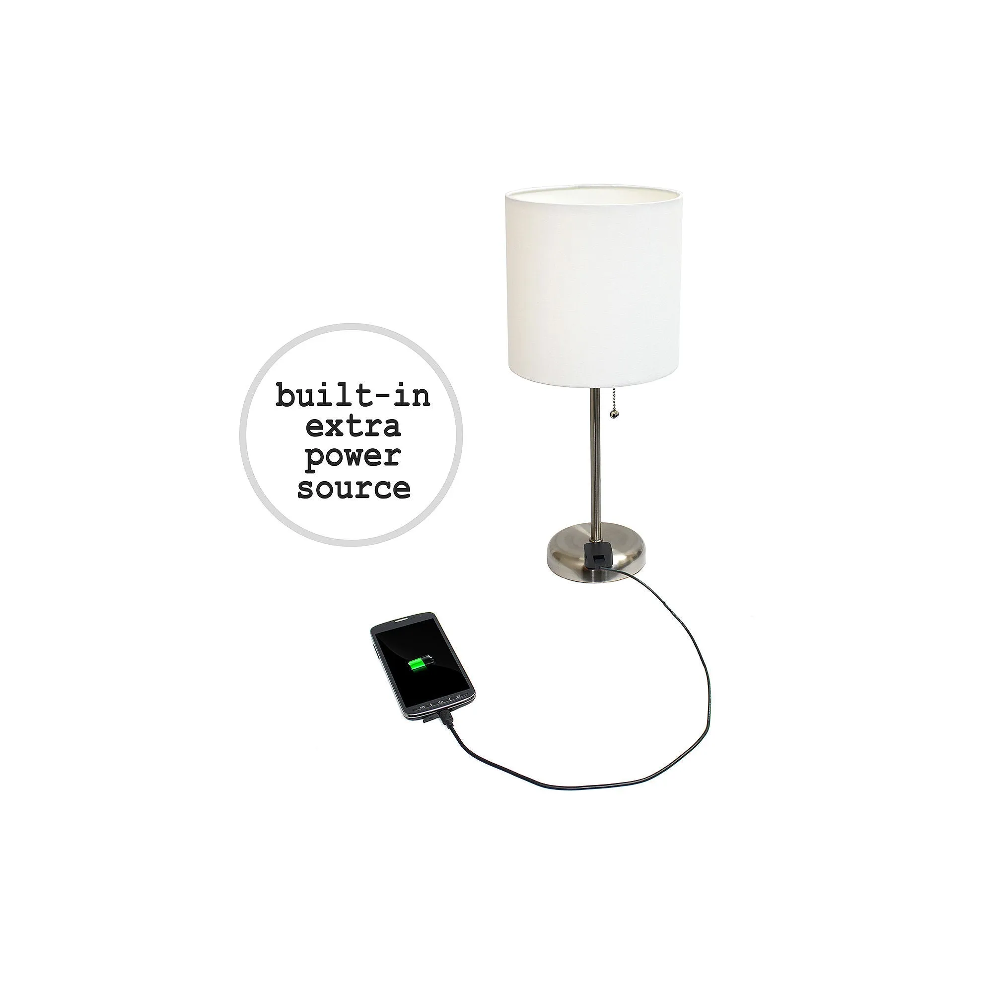 All the Rages Inc LC2001-WHT-2PK LimeLights Stick Lamp with Outlet and Fabric Shade Two Pack Set, White