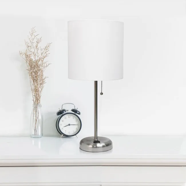 All the Rages Inc LC2001-WHT-2PK LimeLights Stick Lamp with Outlet and Fabric Shade Two Pack Set, White