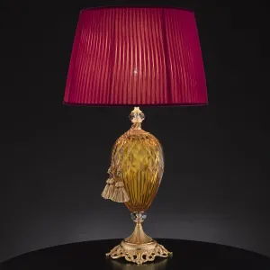 Amber Cut Crystal Glass Table Lamp With Gold Fringing
