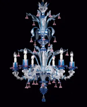 Aquamarine And Ruby Rezzonico Style 6 Light Chandelier