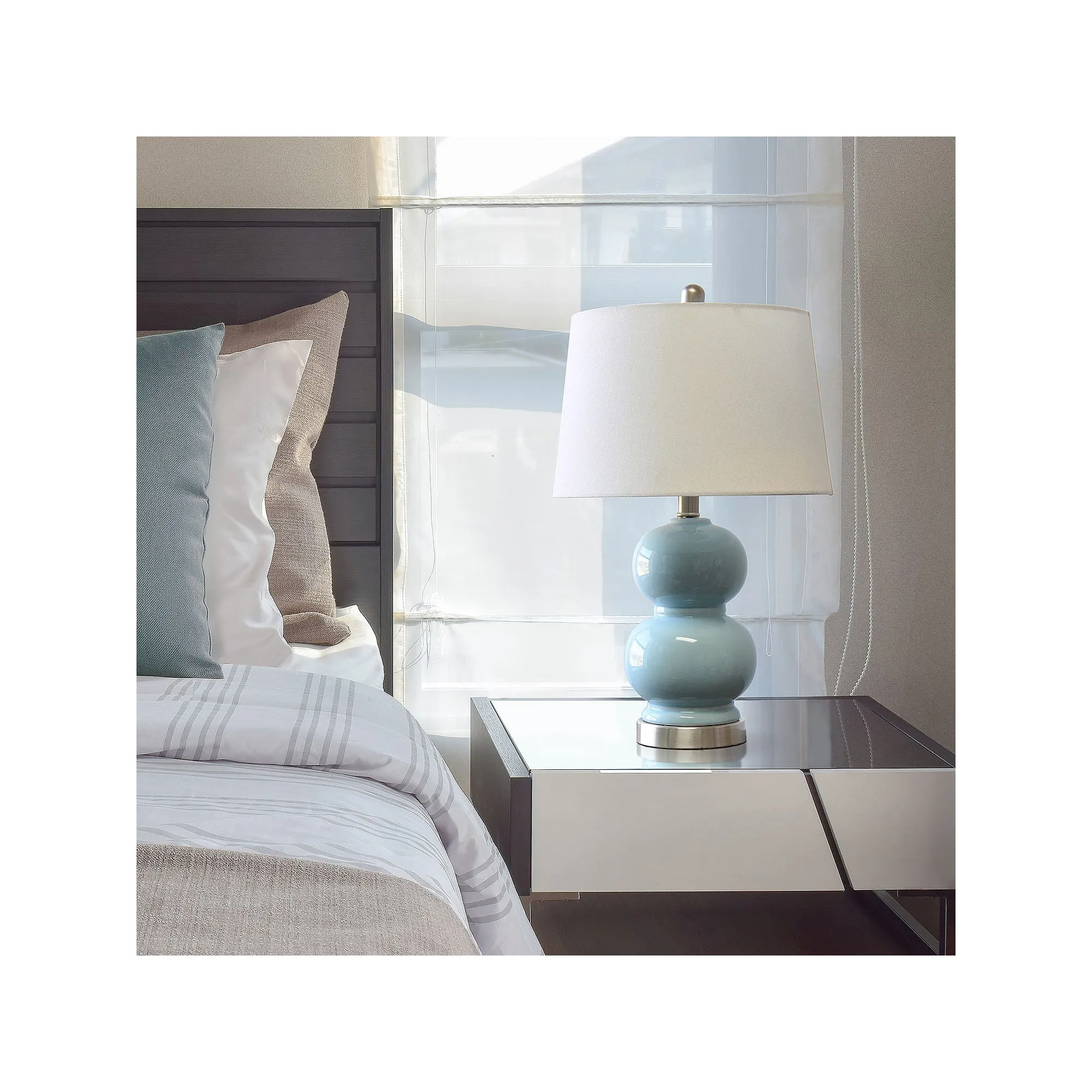 Asstd National Brand Lalia Home Light Blue Dual Orb Ceramic Table Lamp LHT-4003-LT - LT BLUE ONE SIZE
