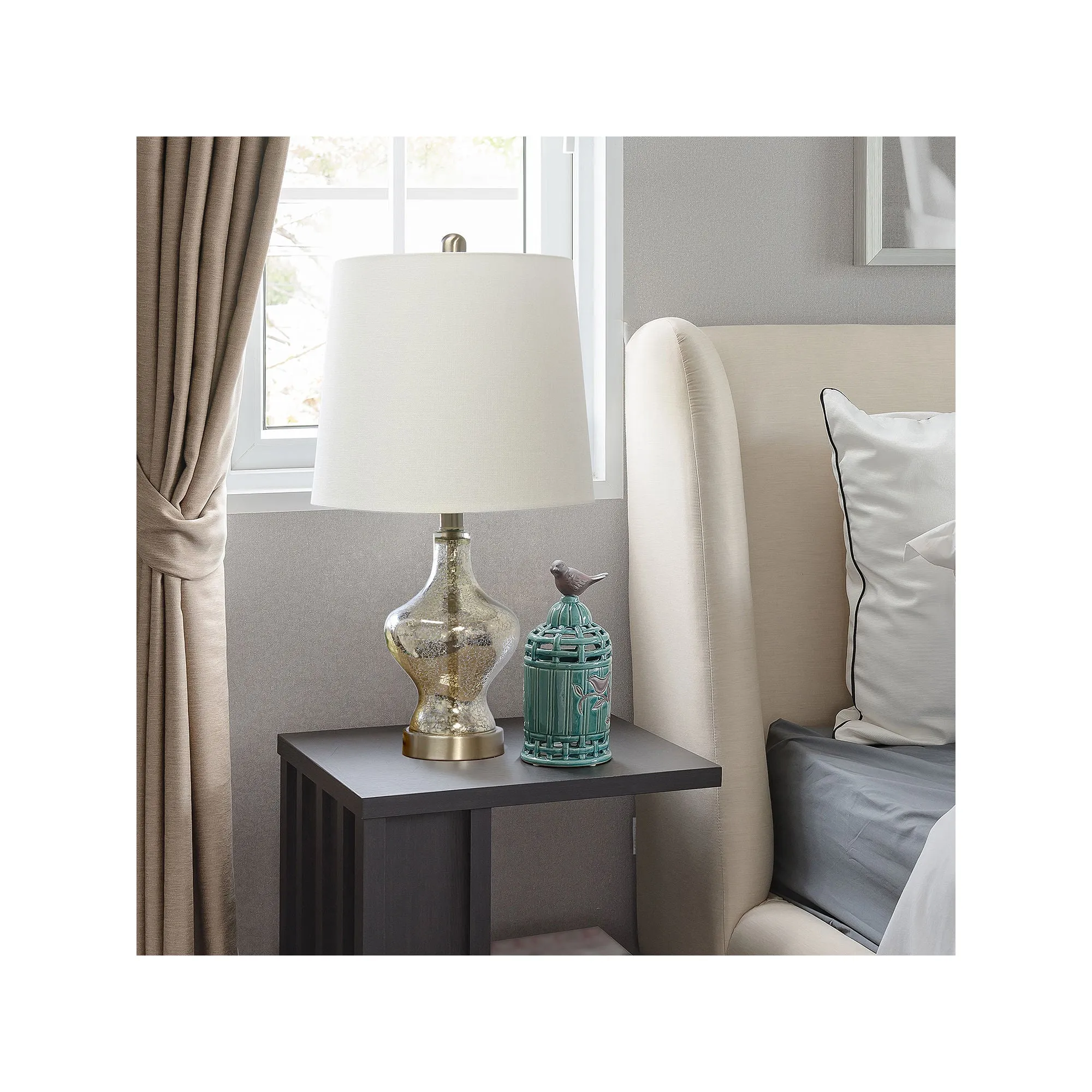 Asstd National Brand Lalia Home Paseo With White Fabric Shade Glass Table Lamp - MERCURY ONE SIZE