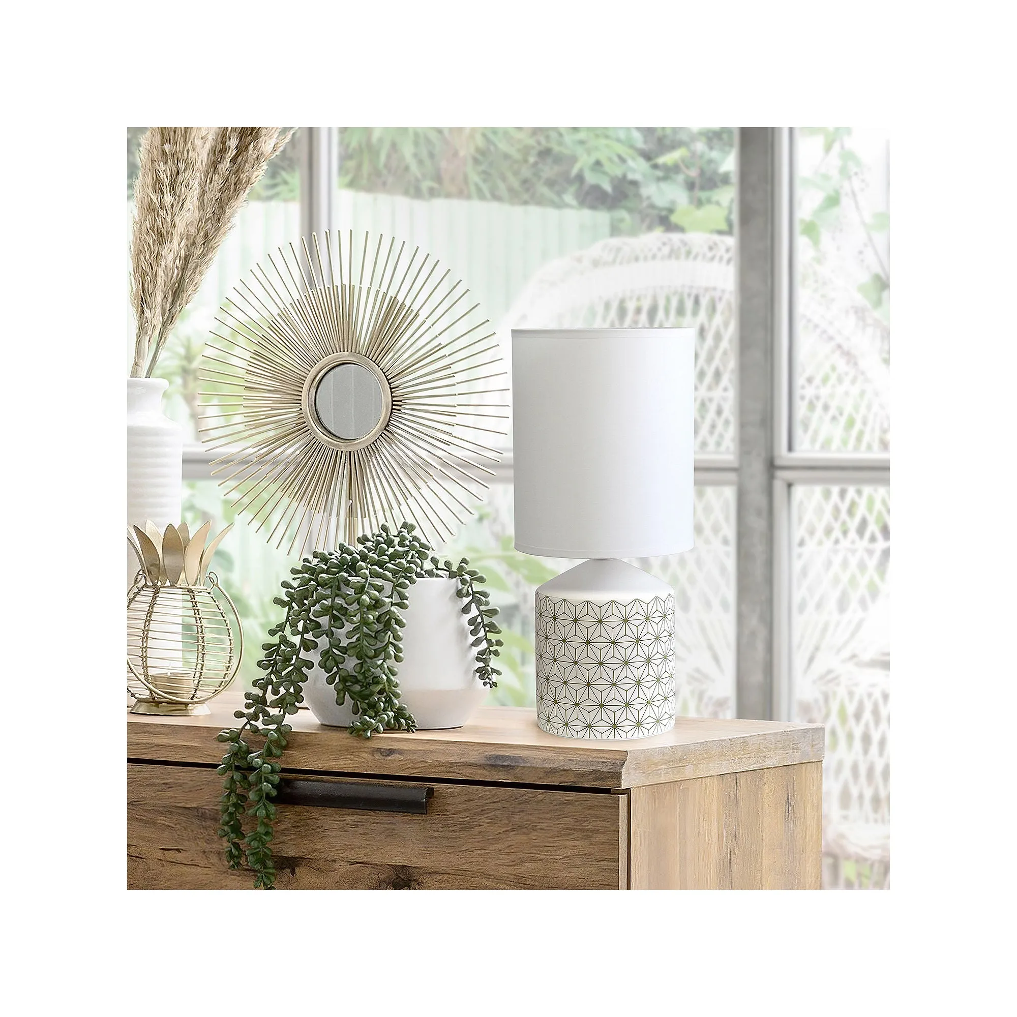Asstd National Brand Simple Designs Fresh Prints Ceramic Table Lamp LT2077-COI - GOLD SQUARES ONE SIZE