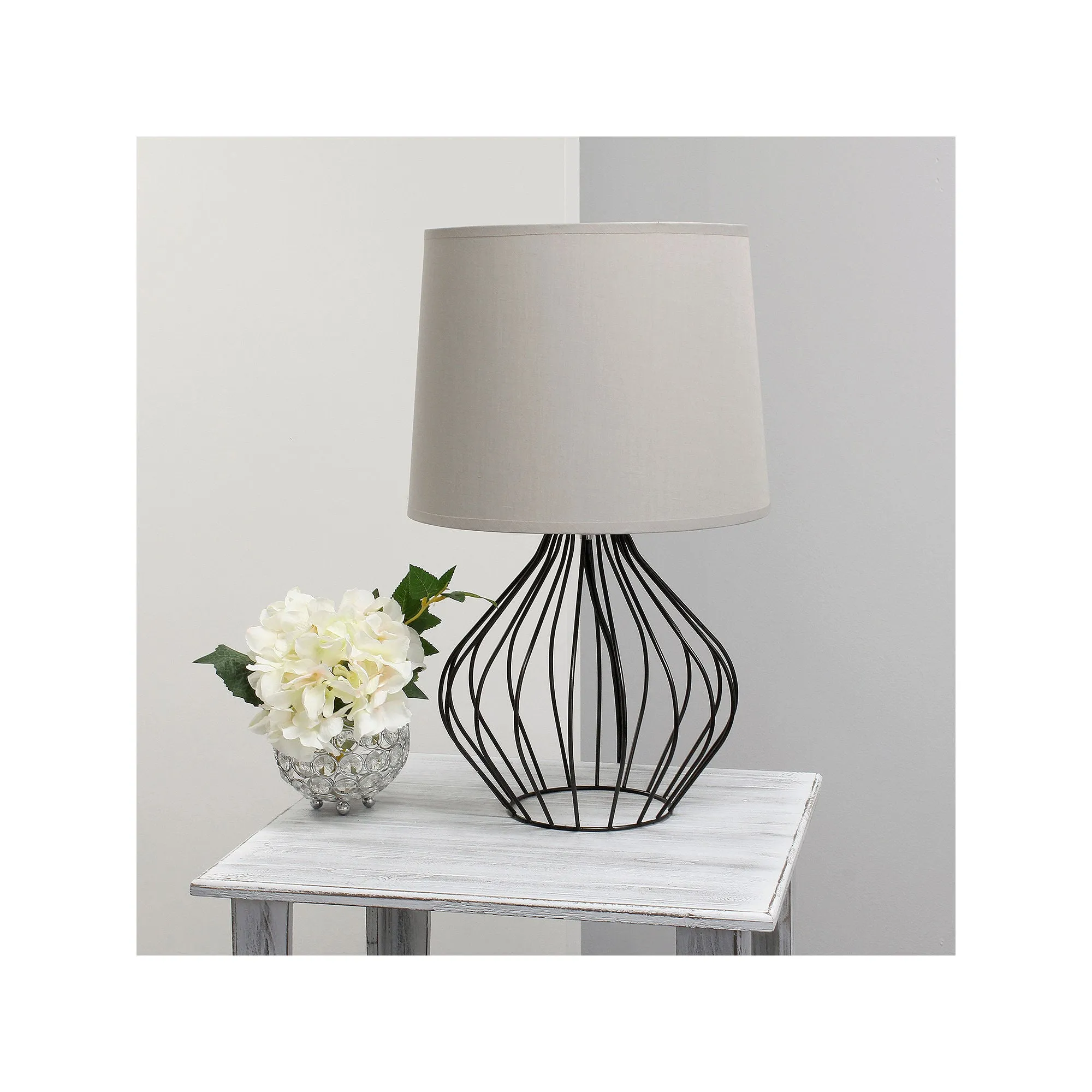 Asstd National Brand Simple Designs Geometrically Wired Iron Table Lamp LT2086-BOB - GRAY ON BLACK ONE SIZE
