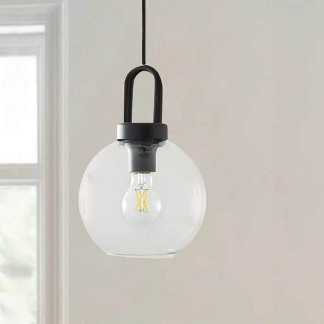 Better Homes & Gardens 586823041 59" Pendant Ceiling Light W/Metal Base Glass Shade, Matte Black