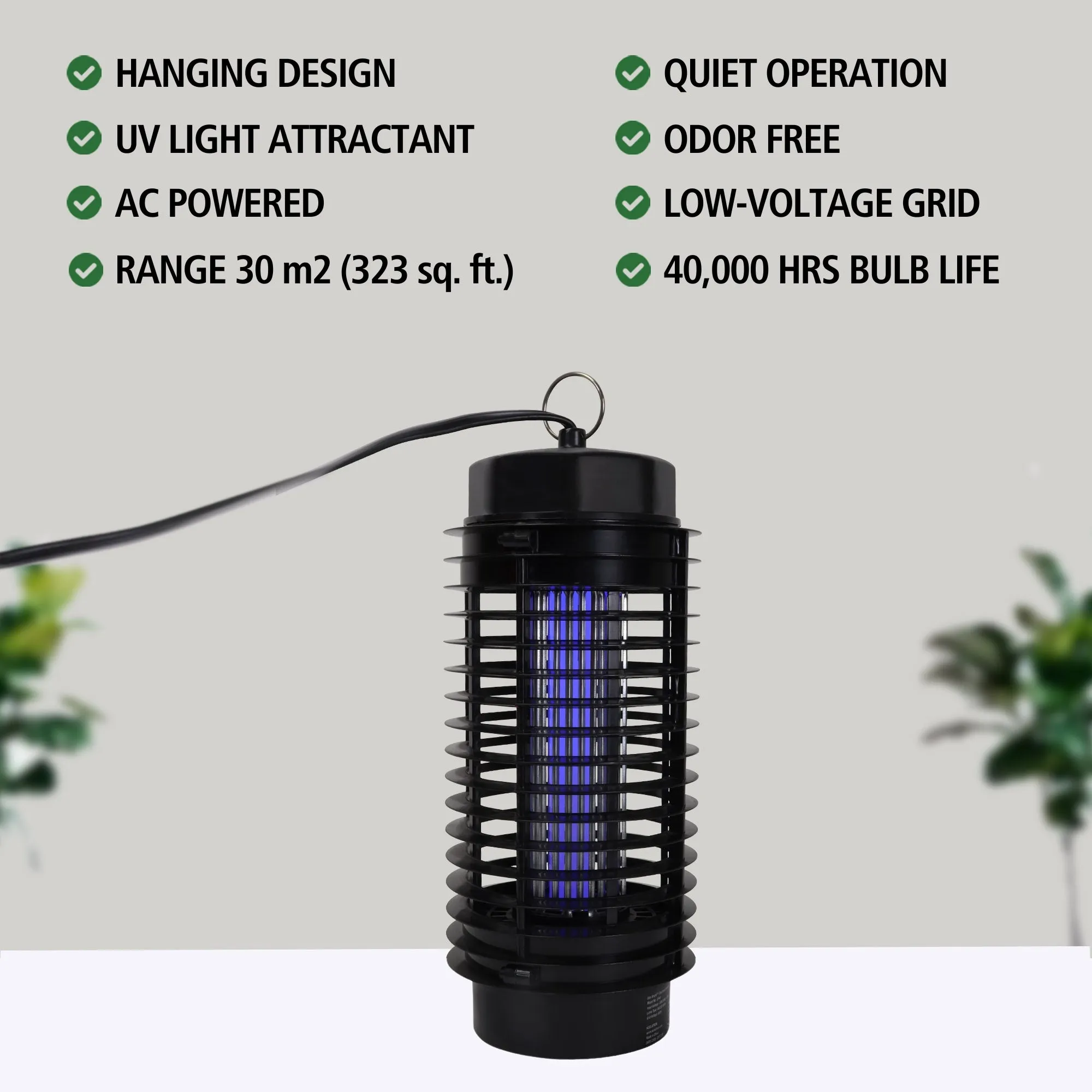 Bite Shield Electronic Flying Insect Killer | AC Powered Bug Zapper | UV Light Lure | Low-Voltage Grid | Outdoor Pest Control  | Moths Gnats Mosquito Cottage Backyard Camping Barbecue | Black