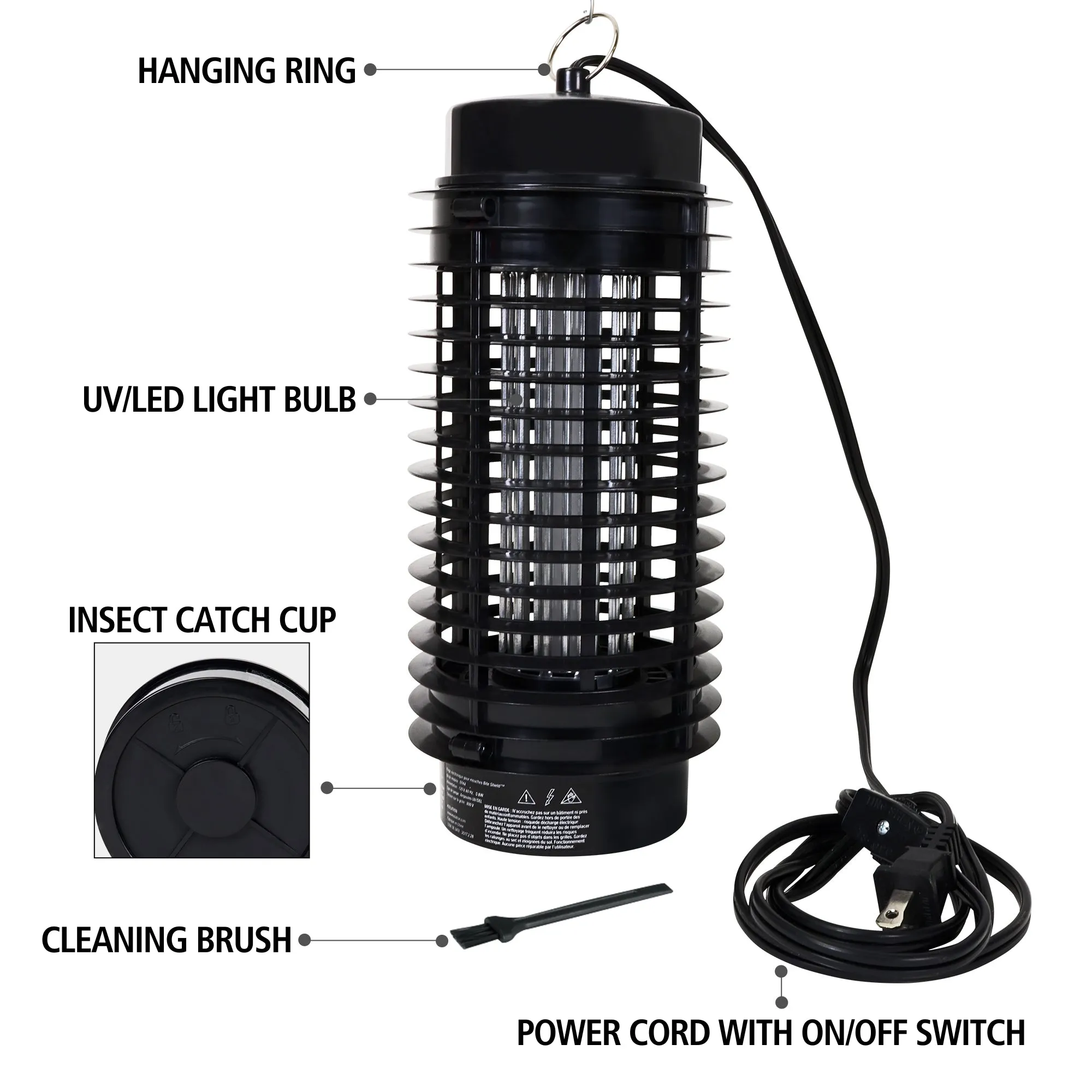 Bite Shield Electronic Flying Insect Killer | AC Powered Bug Zapper | UV Light Lure | Low-Voltage Grid | Outdoor Pest Control  | Moths Gnats Mosquito Cottage Backyard Camping Barbecue | Black