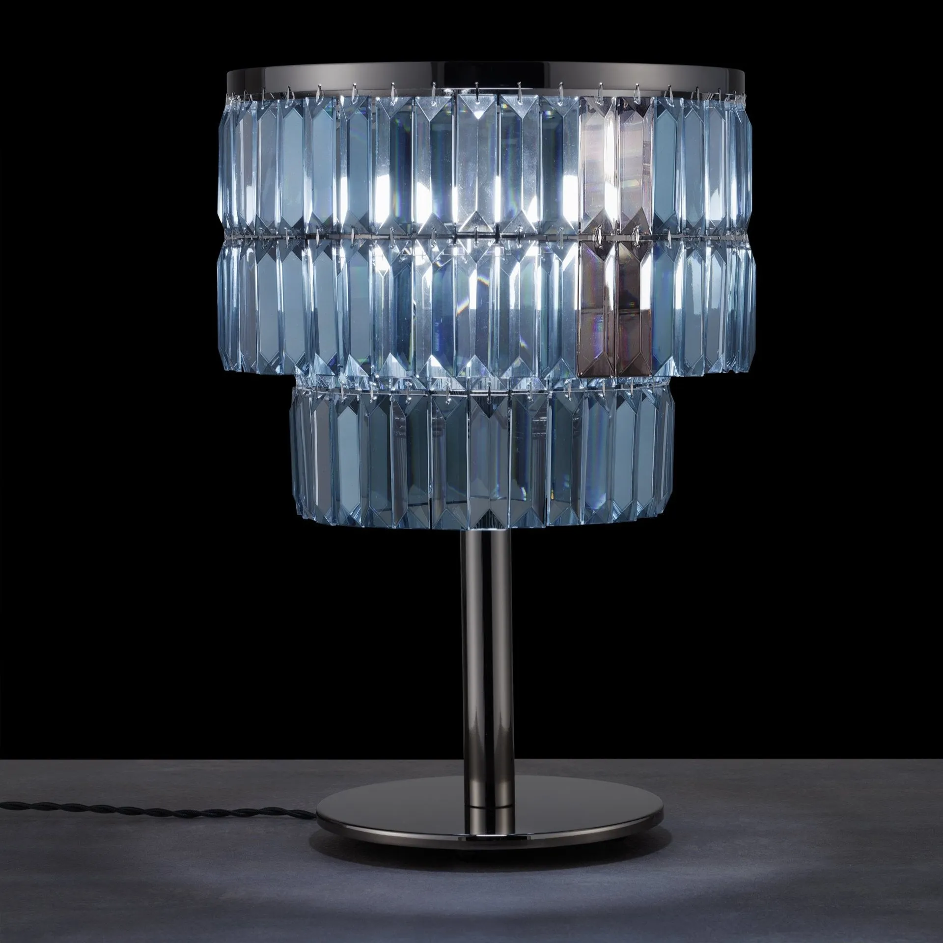Blue Crystal Table Lamp With Chrome Base