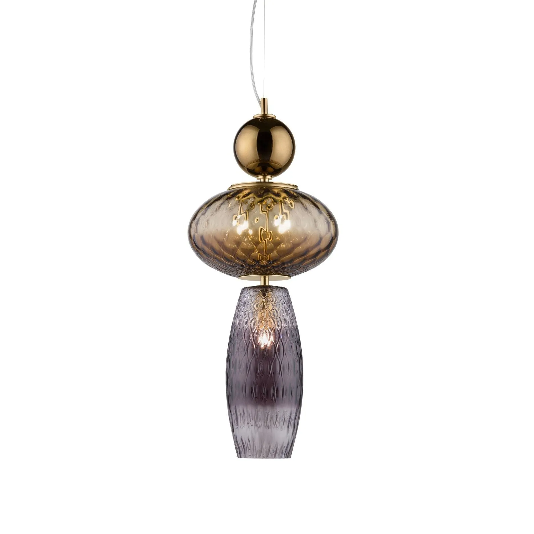 Bronze Stacked Glass Globe Ceiling Pendant | Smoke & Amethyst