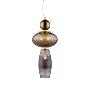 Bronze Stacked Glass Globe Ceiling Pendant | Smoke & Amethyst