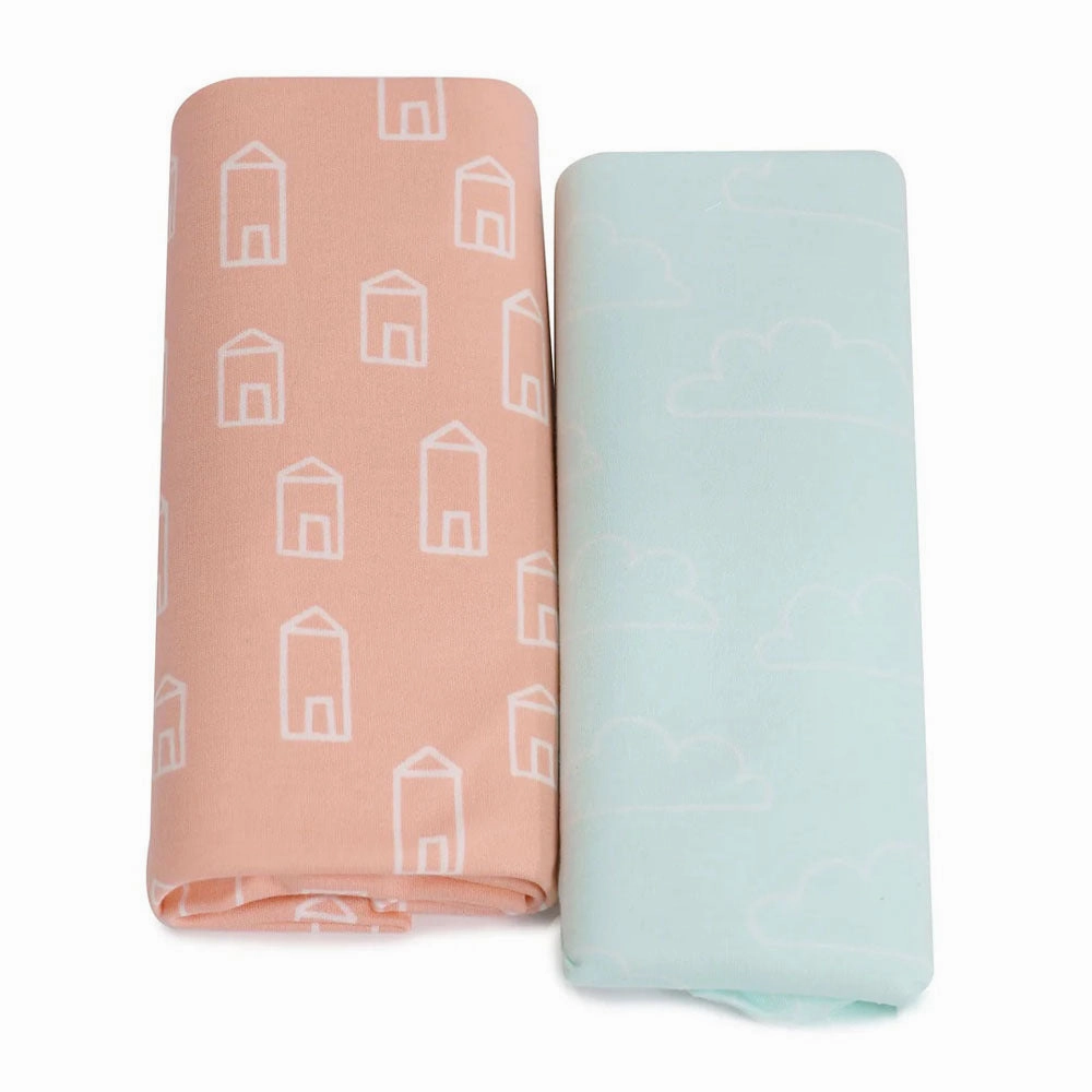 Bubba Blue Nordic 2pk Jersey Cot Fitted Sheet Coral/Tiffany