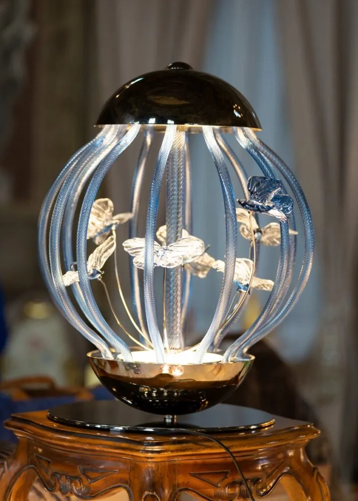 Cage Blue Butterflies Lamp Murano Glass | Italian table lamp