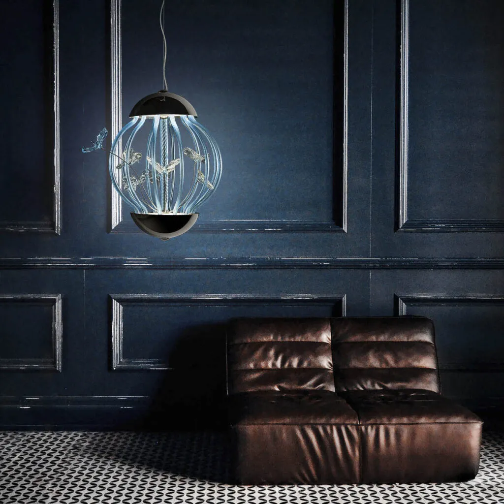 Cage Blue Butterflies Lamp Murano Glass | Italian table lamp