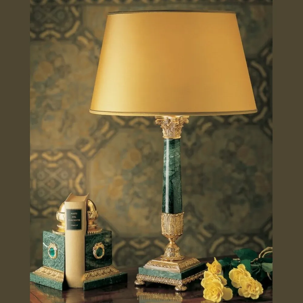 Cast Bronze And Marble Traditional Column Lamp