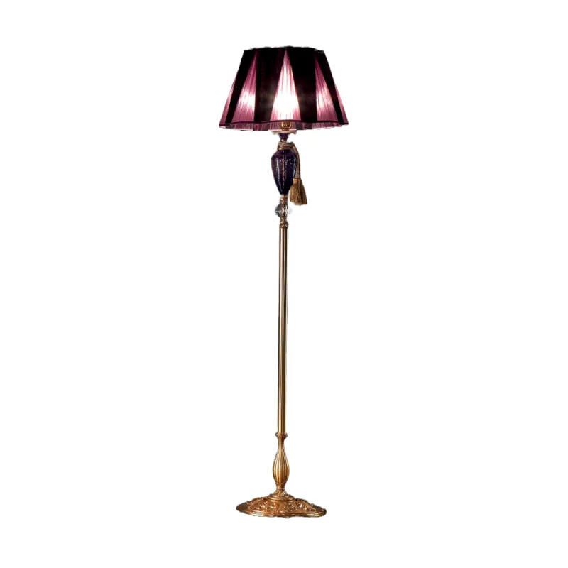 Classic Amethyst Glass Floor Lamp with Gold Fringe Detailing