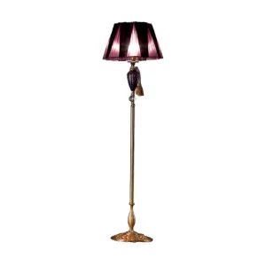Classic Amethyst Glass Floor Lamp with Gold Fringe Detailing