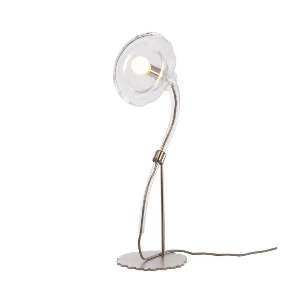 Clear Glass & Nickel Flower Table Lamp