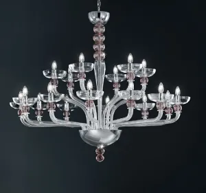 Clear Modern Murano Glass Chandelier With Clear Amethyst Spheres