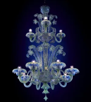 Clear Murano Glass Chandelier With 12 Lights