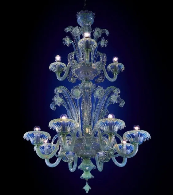 Clear Murano Glass Chandelier With 12 Lights