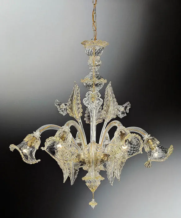 Clear Venetian Glass Floral Chandelier With 6 Lights