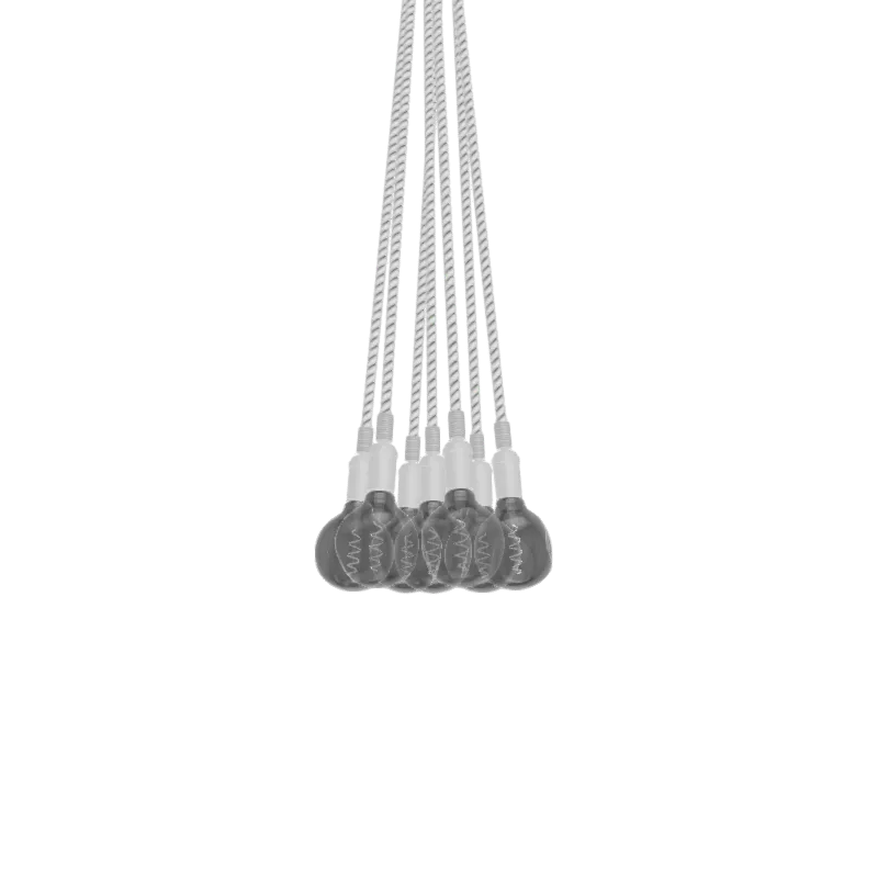 Cluster Chandelier - Even: 7 Pendant White Rope with Uneven Smoke Globe Bulbs