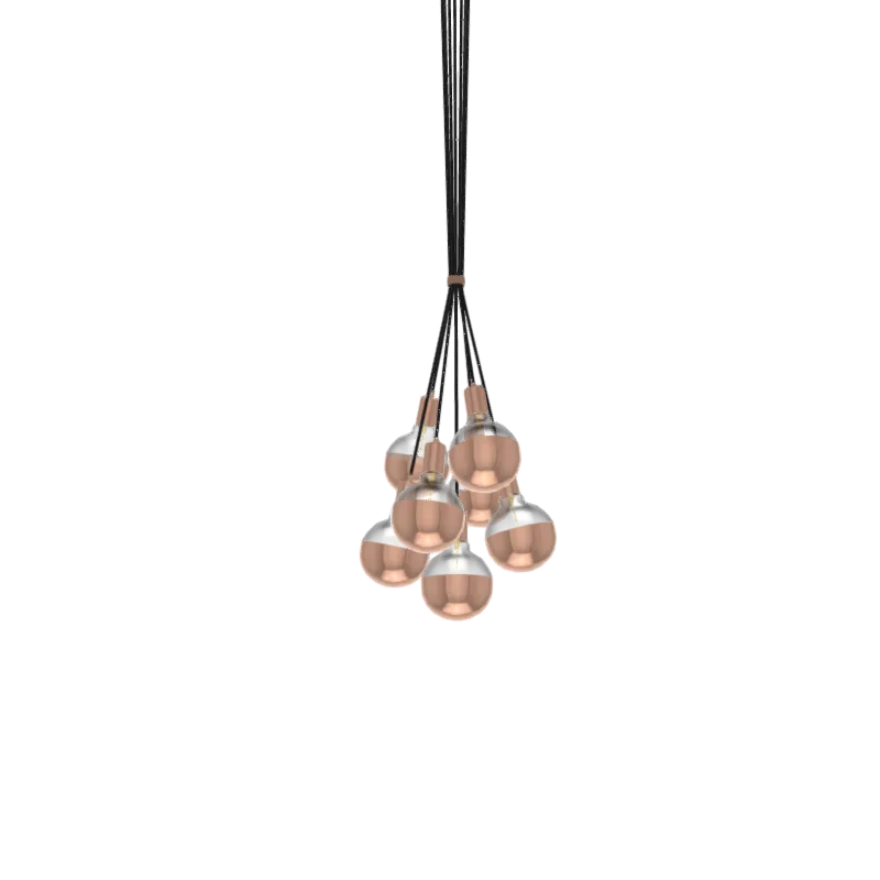 Cluster Chandelier - Grape: 7 Pendant Black and Copper with Dipped Bulbs