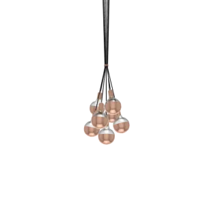 Cluster Chandelier - Grape: 7 Pendant Black and Copper with Dipped Bulbs