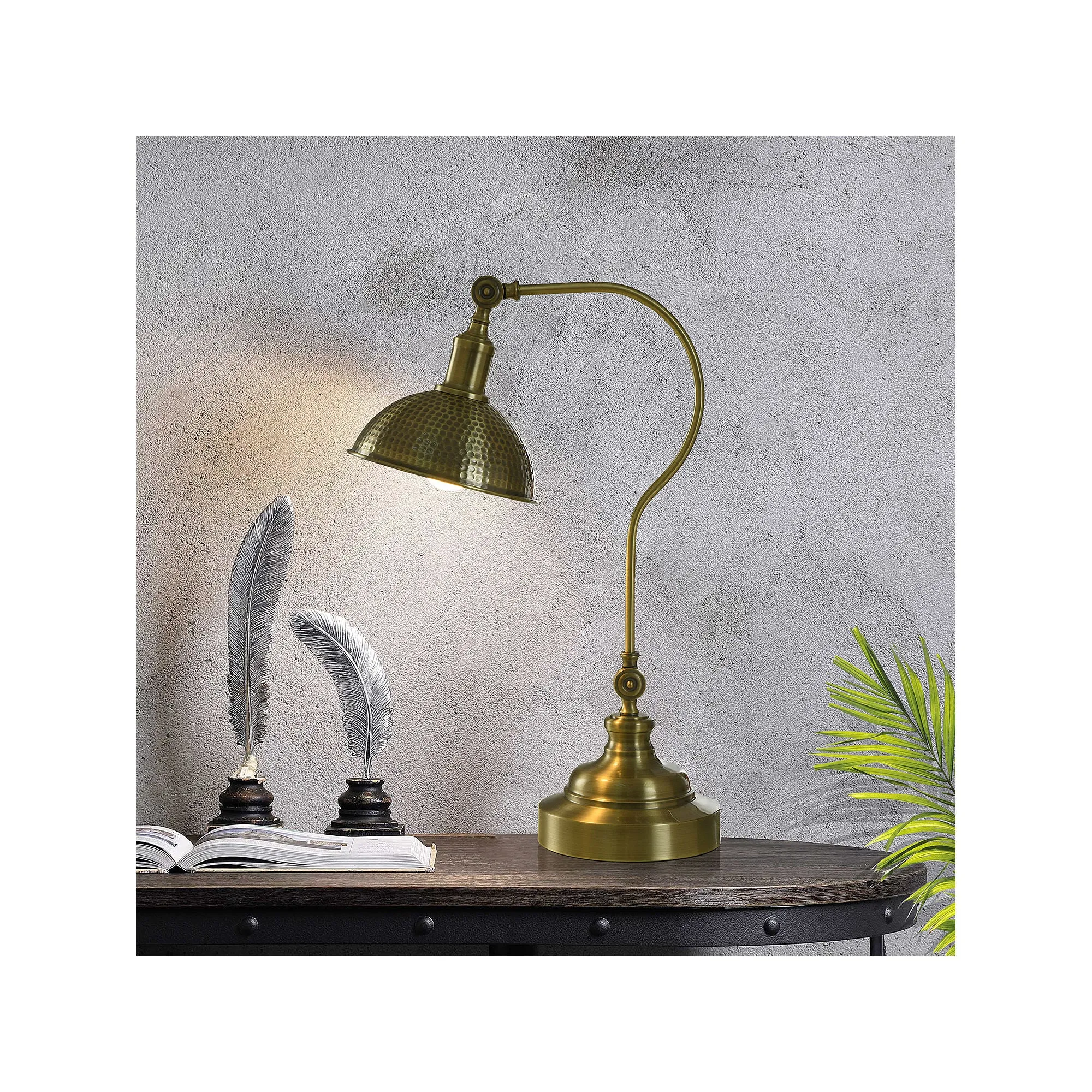 Collective Design By Stylecraft Brass With Hammered Globe Desk Lamp TL3322478AJCDS - ANTIQUE GOLD TONE ONE SIZE