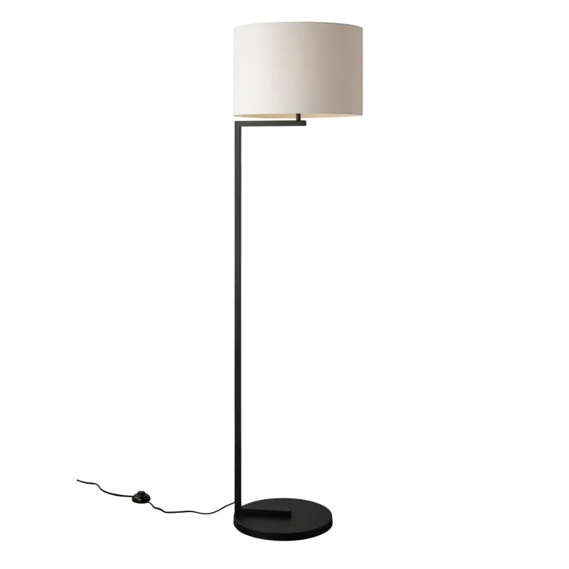 Contemporary Satin Black Floor Lamp with White Shade