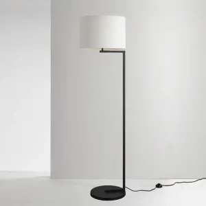 Contemporary Satin Black Floor Lamp with White Shade