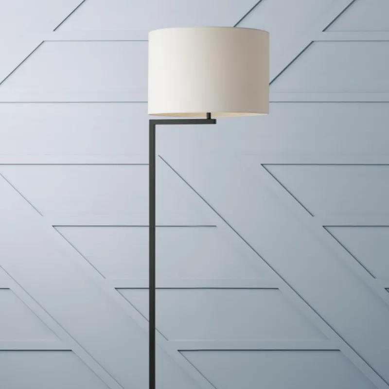 Contemporary Satin Black Floor Lamp with White Shade