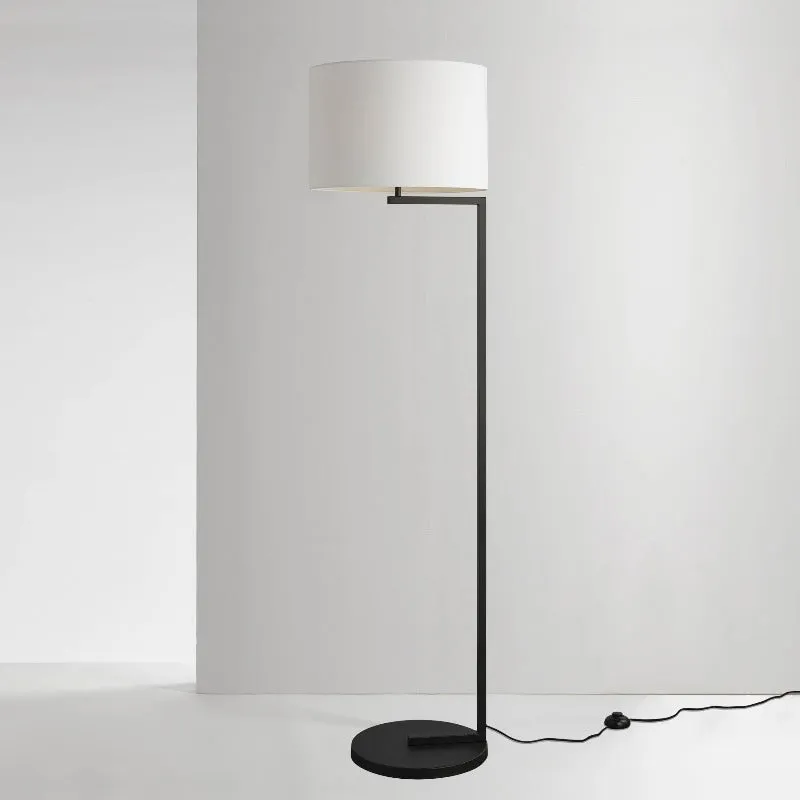 Contemporary Satin Black Floor Lamp with White Shade
