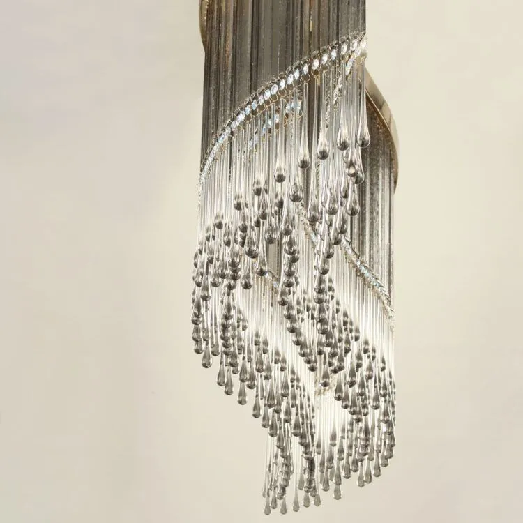 Contemporary Smoke Glass Wave Ceiling Pendant With Brass Frame