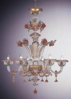 Coral And Gold Murano Glass Chandelier