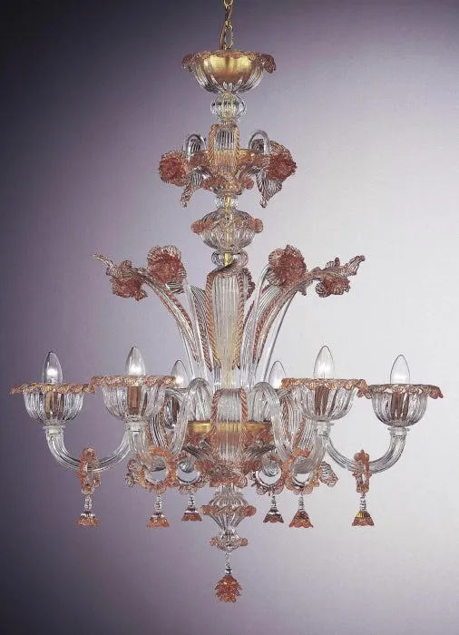 Coral And Gold Murano Glass Chandelier
