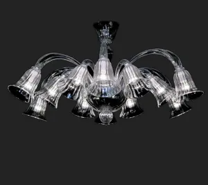 Custom 10 Light Clear Murano Glass Chandelier For Low Ceilings